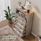 Cómoda de 53 pulgadas con 5 cajones para dormitorio, cómoda de madera con estación de carga, mesita de noche estrecha, organizador de almacenamiento de ropa para sala de estar
