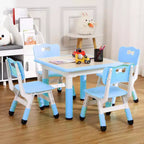 Mesa y 4 Sillas Modernas para Niños, Mesa para Niños Pequeños Ajustable en Altura 23 y 4 Sillas con Patas Antideslizantes y Escritorio con Graffiti Organizador