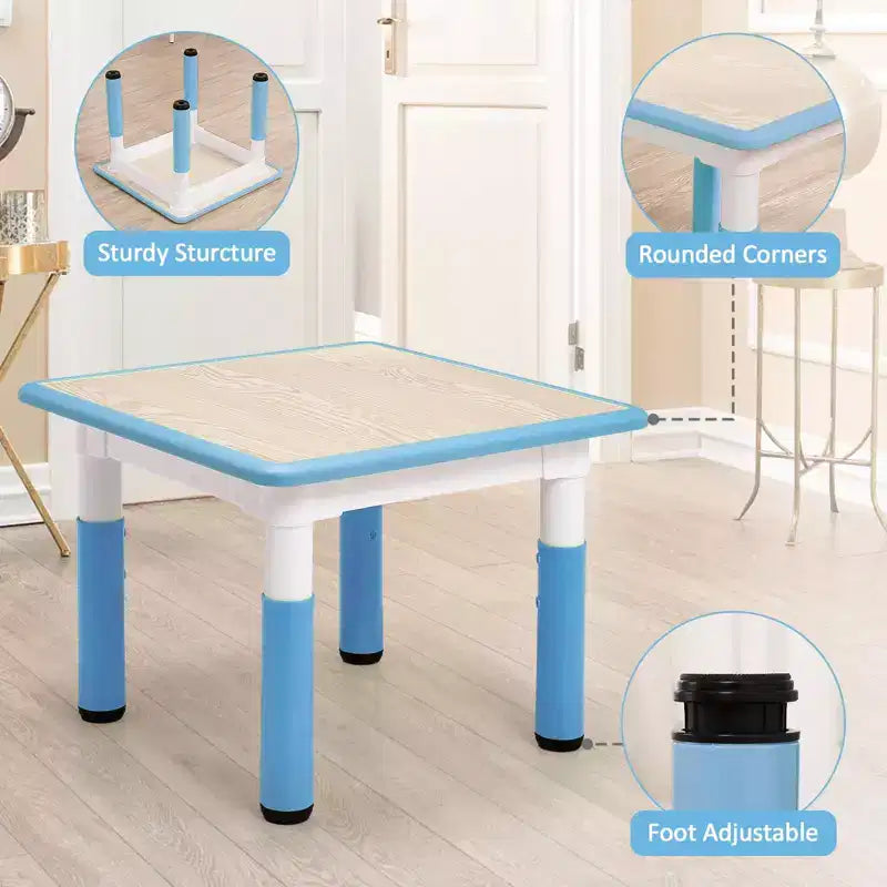 Mesa y 4 Sillas Modernas para Niños, Mesa para Niños Pequeños Ajustable en Altura 23 y 4 Sillas con Patas Antideslizantes y Escritorio con Graffiti Organizador