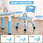Mesa y 4 Sillas Modernas para Niños, Mesa para Niños Pequeños Ajustable en Altura 23 y 4 Sillas con Patas Antideslizantes y Escritorio con Graffiti Organizador