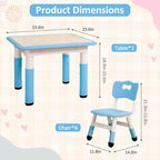 Mesa y 4 Sillas Modernas para Niños, Mesa para Niños Pequeños Ajustable en Altura 23 y 4 Sillas con Patas Antideslizantes y Escritorio con Graffiti Organizador