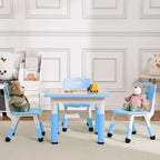Mesa y 4 Sillas Modernas para Niños, Mesa para Niños Pequeños Ajustable en Altura 23 y 4 Sillas con Patas Antideslizantes y Escritorio con Graffiti Organizador