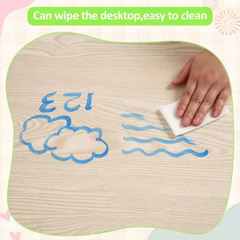 Mesa y 4 Sillas Modernas para Niños, Mesa para Niños Pequeños Ajustable en Altura 23 y 4 Sillas con Patas Antideslizantes y Escritorio con Graffiti Organizador