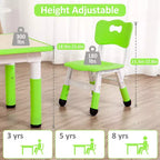 Mesa y 4 Sillas Modernas para Niños, Mesa para Niños Pequeños Ajustable en Altura 23 y 4 Sillas con Patas Antideslizantes y Escritorio con Graffiti Organizador