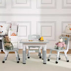 Mesa y 4 Sillas Modernas para Niños, Mesa para Niños Pequeños Ajustable en Altura 23 y 4 Sillas con Patas Antideslizantes y Escritorio con Graffiti Organizador