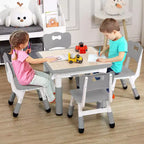 Mesa y 4 Sillas Modernas para Niños, Mesa para Niños Pequeños Ajustable en Altura 23 y 4 Sillas con Patas Antideslizantes y Escritorio con Graffiti Organizador