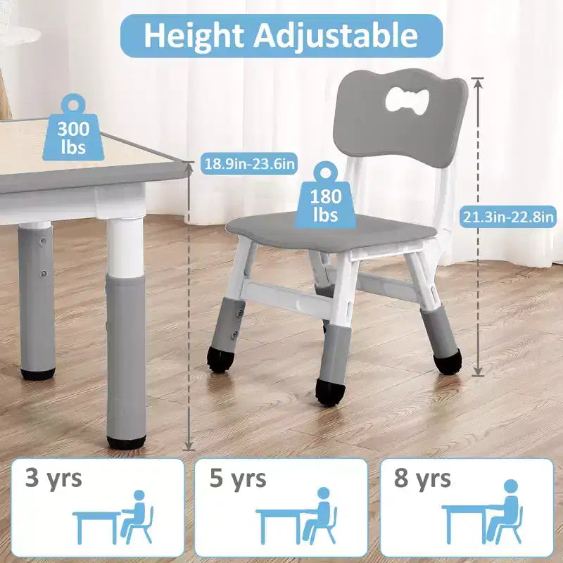 Mesa y 4 Sillas Modernas para Niños, Mesa para Niños Pequeños Ajustable en Altura 23 y 4 Sillas con Patas Antideslizantes y Escritorio con Graffiti Organizador