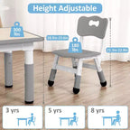 Mesa y 4 Sillas Modernas para Niños, Mesa para Niños Pequeños Ajustable en Altura 23 y 4 Sillas con Patas Antideslizantes y Escritorio con Graffiti Organizador