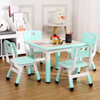 Mesa y 4 Sillas Modernas para Niños, Mesa para Niños Pequeños Ajustable en Altura 23 y 4 Sillas con Patas Antideslizantes y Escritorio con Graffiti Organizador