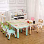 Mesa y 4 Sillas Modernas para Niños, Mesa para Niños Pequeños Ajustable en Altura 23 y 4 Sillas con Patas Antideslizantes y Escritorio con Graffiti Organizador
