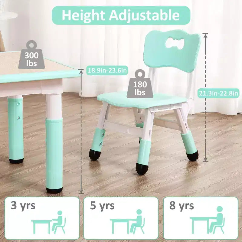 Mesa y 4 Sillas Modernas para Niños, Mesa para Niños Pequeños Ajustable en Altura 23 y 4 Sillas con Patas Antideslizantes y Escritorio con Graffiti Organizador