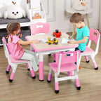 Mesa y 4 Sillas Modernas para Niños, Mesa para Niños Pequeños Ajustable en Altura 23 y 4 Sillas con Patas Antideslizantes y Escritorio con Graffiti Organizador