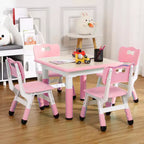 Mesa y 4 Sillas Modernas para Niños, Mesa para Niños Pequeños Ajustable en Altura 23 y 4 Sillas con Patas Antideslizantes y Escritorio con Graffiti Organizador