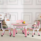 Mesa y 4 Sillas Modernas para Niños, Mesa para Niños Pequeños Ajustable en Altura 23 y 4 Sillas con Patas Antideslizantes y Escritorio con Graffiti Organizador