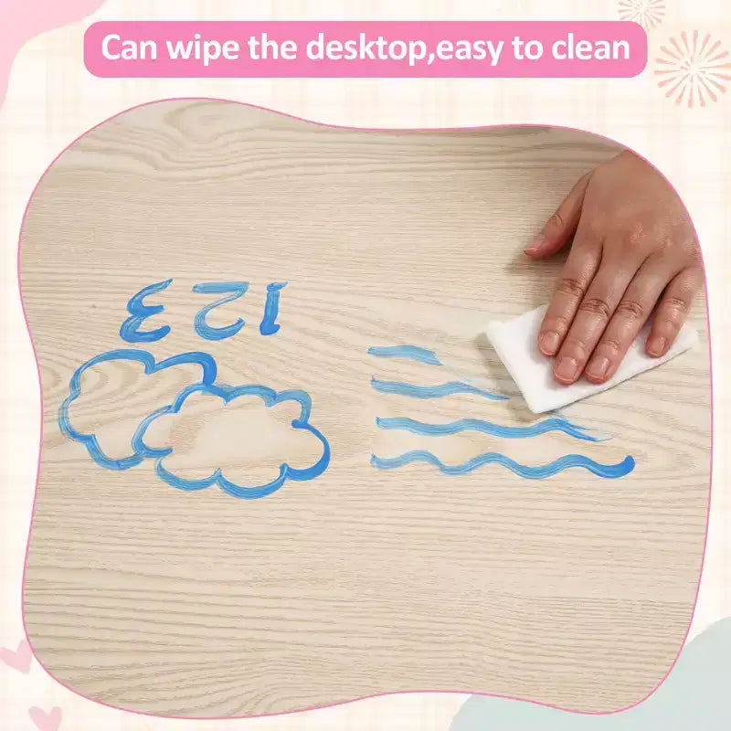 Mesa y 4 Sillas Modernas para Niños, Mesa para Niños Pequeños Ajustable en Altura 23 y 4 Sillas con Patas Antideslizantes y Escritorio con Graffiti Organizador