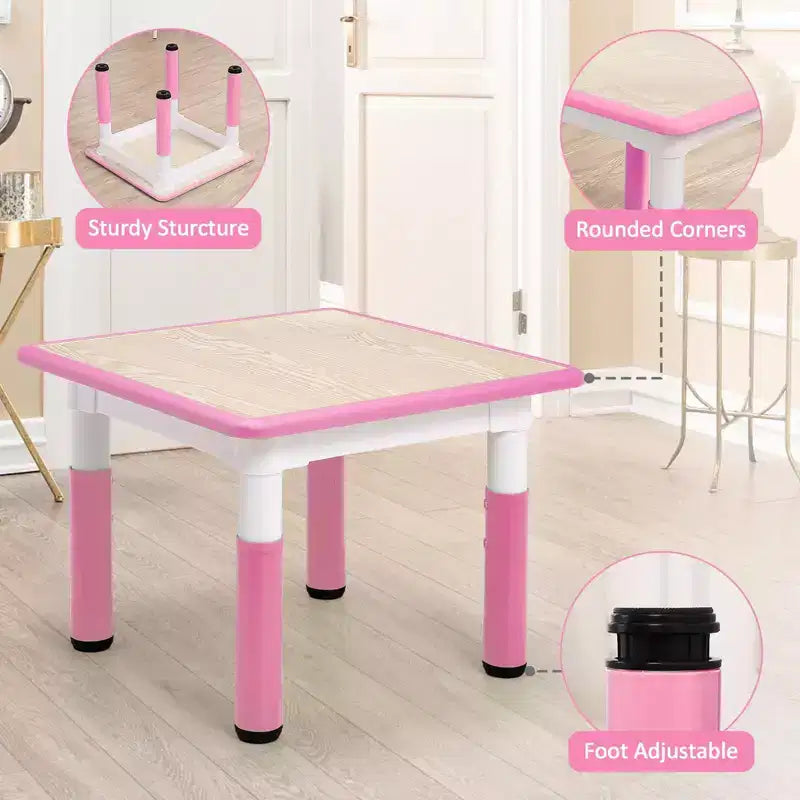 Mesa y 4 Sillas Modernas para Niños, Mesa para Niños Pequeños Ajustable en Altura 23 y 4 Sillas con Patas Antideslizantes y Escritorio con Graffiti Organizador