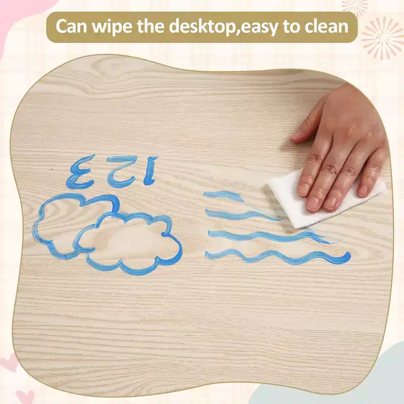 Mesa y 4 Sillas Modernas para Niños, Mesa para Niños Pequeños Ajustable en Altura 23 y 4 Sillas con Patas Antideslizantes y Escritorio con Graffiti Organizador