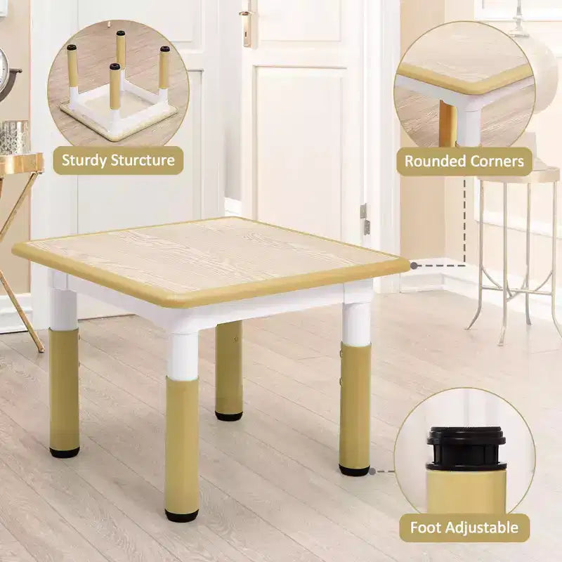 Mesa y 4 Sillas Modernas para Niños, Mesa para Niños Pequeños Ajustable en Altura 23 y 4 Sillas con Patas Antideslizantes y Escritorio con Graffiti Organizador