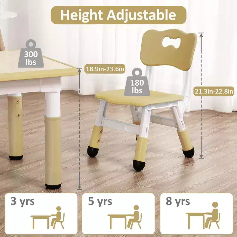 Mesa y 4 Sillas Modernas para Niños, Mesa para Niños Pequeños Ajustable en Altura 23 y 4 Sillas con Patas Antideslizantes y Escritorio con Graffiti Organizador