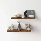 Estantes flotantes de madera para pared FurnitureR, estante decorativo de almacenamiento de pared, repisa de exhibición rústica montada en la pared para dormitorio, juego de 2, marrón