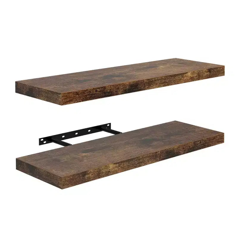 Estantes flotantes de madera para pared FurnitureR, estante decorativo de almacenamiento de pared, repisa de exhibición rústica montada en la pared para dormitorio, juego de 2, marrón