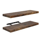 Estantes flotantes de madera para pared FurnitureR, estante decorativo de almacenamiento de pared, repisa de exhibición rústica montada en la pared para dormitorio, juego de 2, marrón