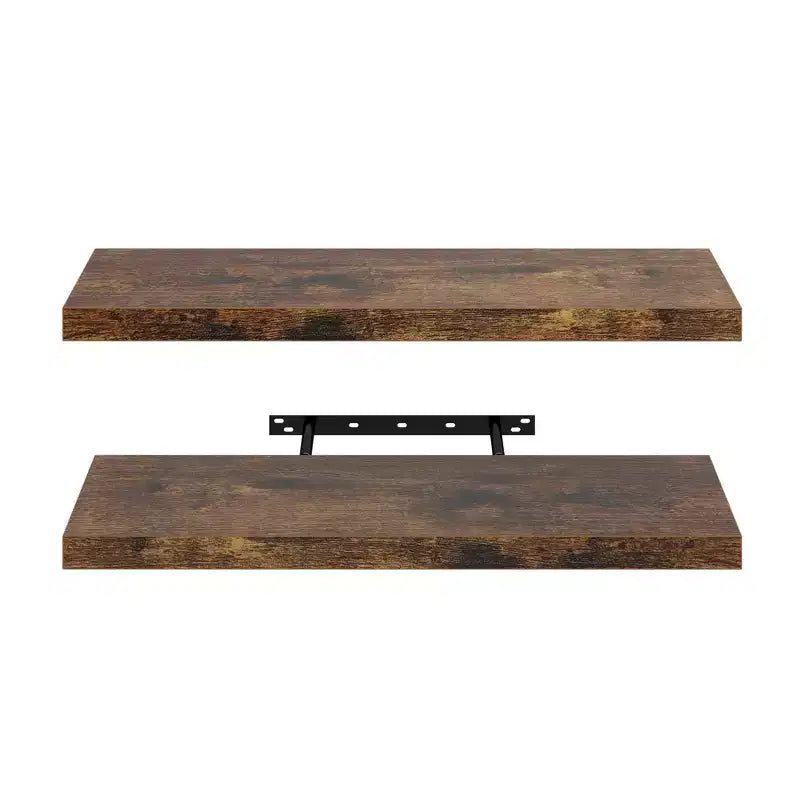Estantes flotantes de madera para pared FurnitureR, estante decorativo de almacenamiento de pared, repisa de exhibición rústica montada en la pared para dormitorio, juego de 2, marrón