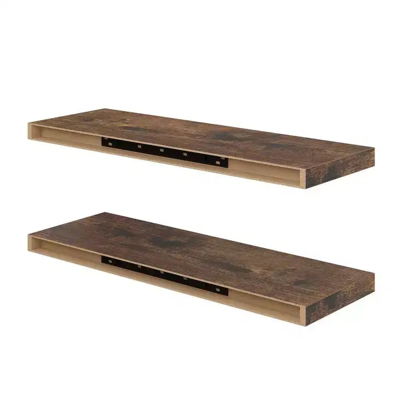 Estantes flotantes de madera para pared FurnitureR, estante decorativo de almacenamiento de pared, repisa de exhibición rústica montada en la pared para dormitorio, juego de 2, marrón