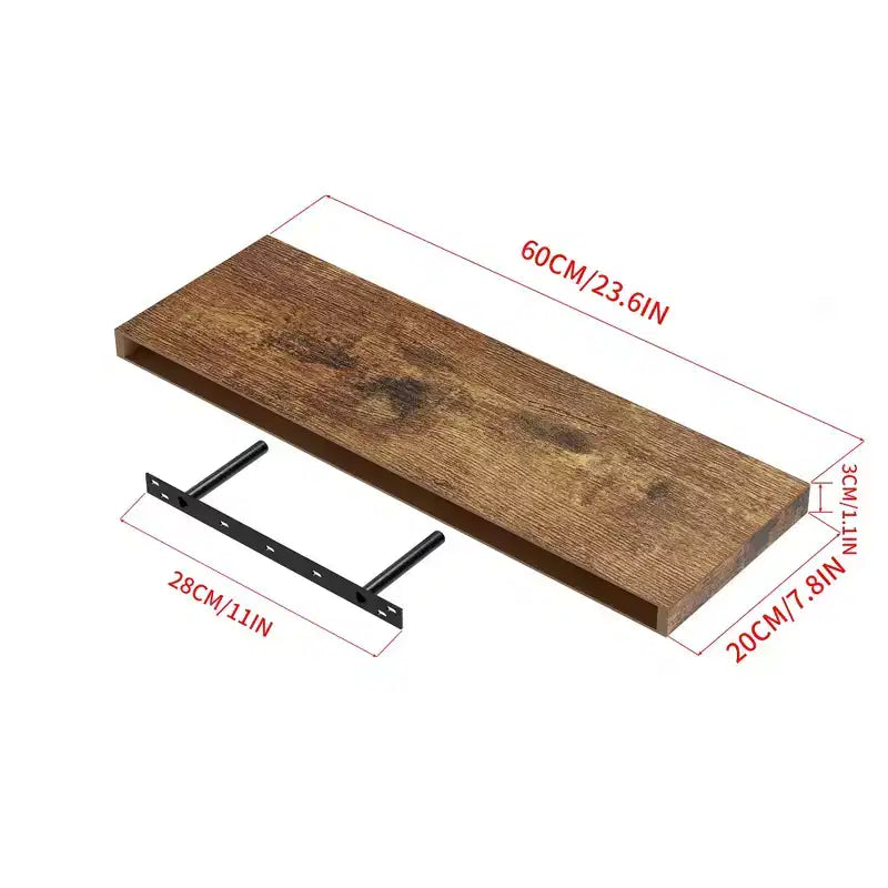 Estantes flotantes de madera para pared FurnitureR, estante decorativo de almacenamiento de pared, repisa de exhibición rústica montada en la pared para dormitorio, juego de 2, marrón