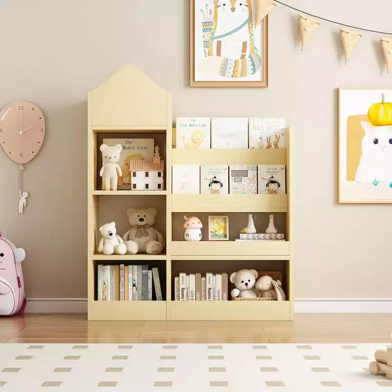MAYEERTY Estantería de madera para niños, organizador de almacenamiento de juguetes, estantería con múltiples compartimentos y 2 cestas para guardería, sala de juegos, habitación infantil
