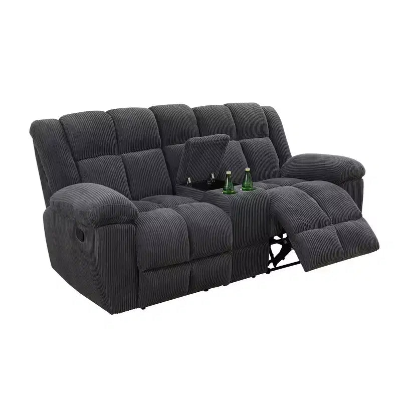 MAYEERTY Sofá Biplaza Reclinable, Reclinable de 2 Plazas de Pana con Almacenamiento y Portavasos para Sala de Estar, Gris Oscuro
