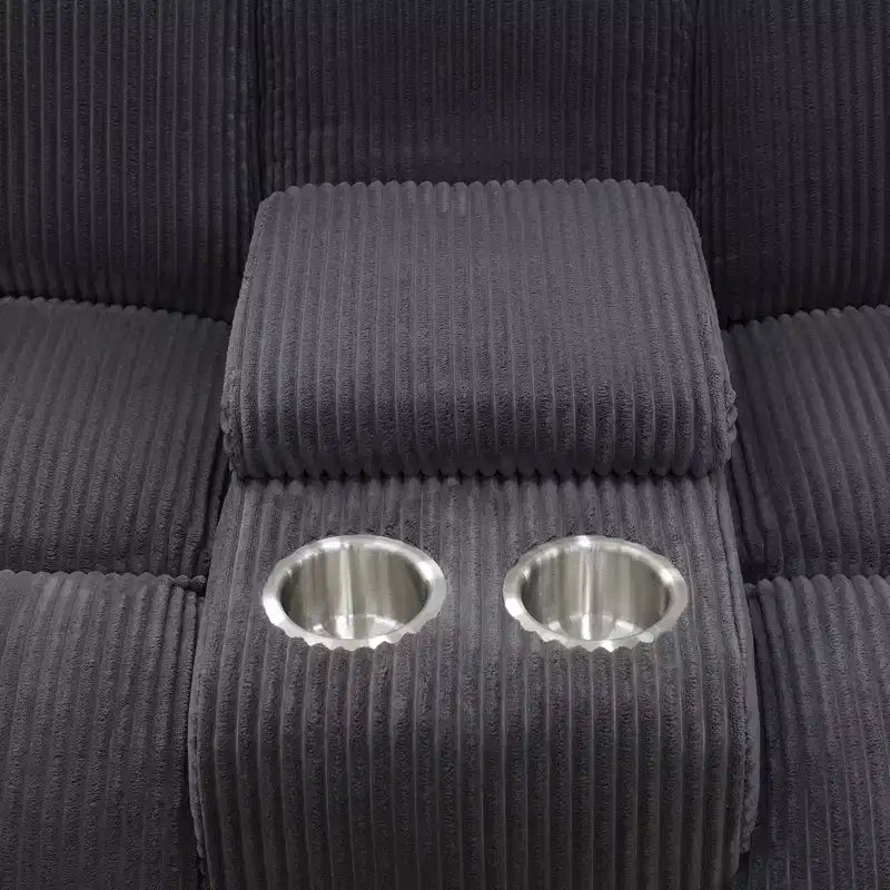 MAYEERTY Sofá Biplaza Reclinable, Reclinable de 2 Plazas de Pana con Almacenamiento y Portavasos para Sala de Estar, Gris Oscuro