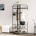 3-in-1 Corner Coat Rack with Shoe Bench & Storage Shelf, 6 Double Hooks & Hanging Rod, Tall Entryway Organizer for Hallway, Bedroom, Living Room