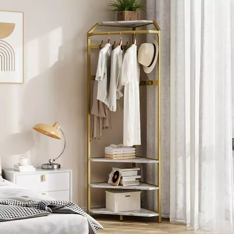 3-in-1 Corner Coat Rack with Shoe Bench & Storage Shelf, 6 Double Hooks & Hanging Rod, Tall Entryway Organizer for Hallway, Bedroom, Living Room