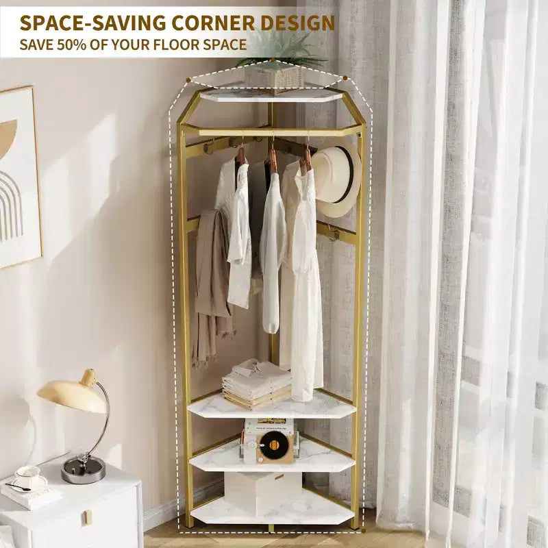 3-in-1 Corner Coat Rack with Shoe Bench & Storage Shelf, 6 Double Hooks & Hanging Rod, Tall Entryway Organizer for Hallway, Bedroom, Living Room