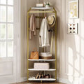 3-in-1 Corner Coat Rack with Shoe Bench & Storage Shelf, 6 Double Hooks & Hanging Rod, Tall Entryway Organizer for Hallway, Bedroom, Living Room