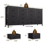 Mueble TV 63 pulgadas de ancho para televisores de 65, 70 y 75 pulgadas, tocador de 14 cajones para dormitorio con tomas de corriente, centro de entretenimiento grande y largo con cajones de tela