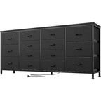 Mueble TV 63 pulgadas de ancho para televisores de 65, 70 y 75 pulgadas, tocador de 14 cajones para dormitorio con tomas de corriente, centro de entretenimiento grande y largo con cajones de tela