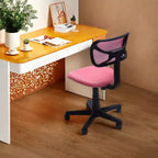 Silla de escritorio FurnituureR de respaldo bajo, silla de estudio de malla sin brazos, giratoria ergonómica, ajustable con ruedas para oficina en casa, dormitorio, estudio, rosa
