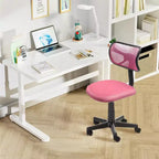Silla de escritorio FurnituureR de respaldo bajo, silla de estudio de malla sin brazos, giratoria ergonómica, ajustable con ruedas para oficina en casa, dormitorio, estudio, rosa