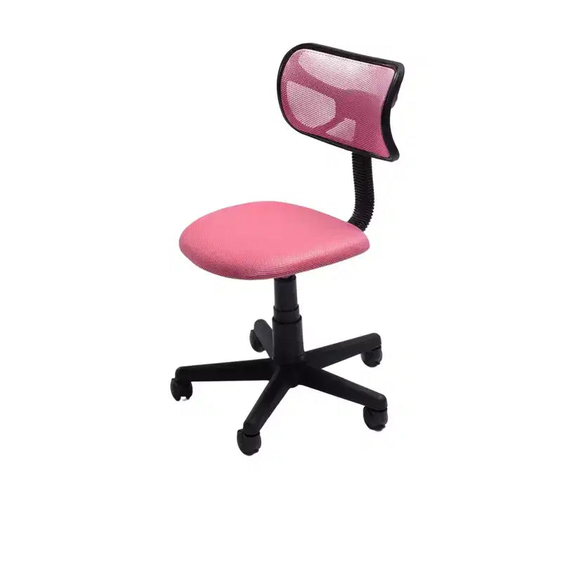 Silla de escritorio FurnituureR de respaldo bajo, silla de estudio de malla sin brazos, giratoria ergonómica, ajustable con ruedas para oficina en casa, dormitorio, estudio, rosa