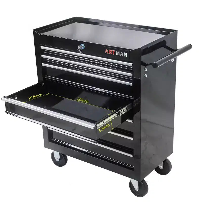 JVNOXK7-Drawer Multi-Function Tool Cart (With Wheels) Features four swivel casters, two with parking brakes - Black
