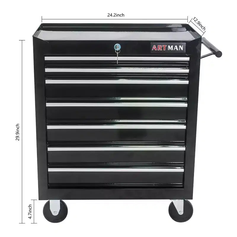 JVNOXK7-Drawer Multi-Function Tool Cart (With Wheels) Features four swivel casters, two with parking brakes - Black