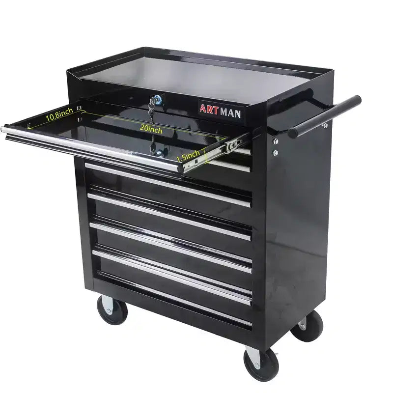 JVNOXK7-Drawer Multi-Function Tool Cart (With Wheels) Features four swivel casters, two with parking brakes - Black