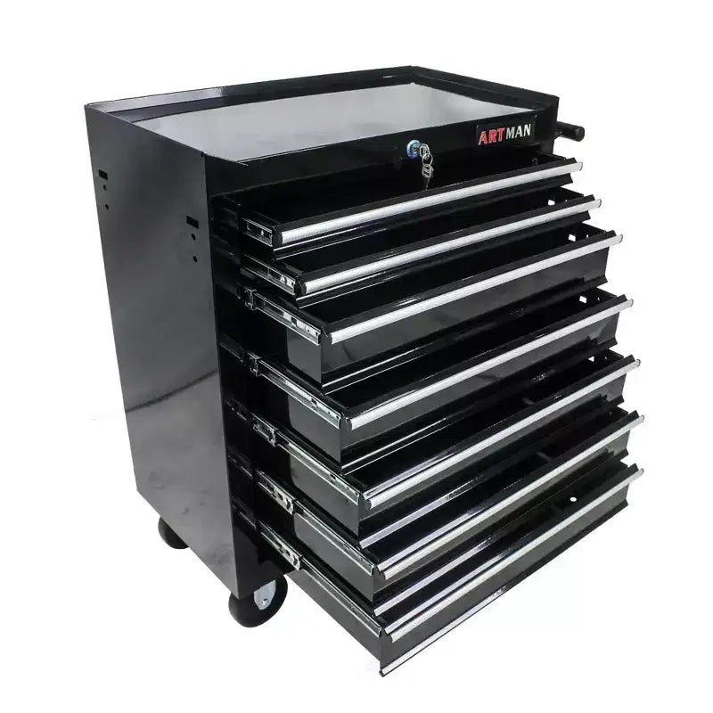JVNOXK7-Drawer Multi-Function Tool Cart (With Wheels) Features four swivel casters, two with parking brakes - Black