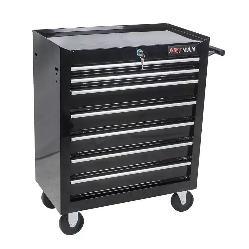 JVNOXK7-Drawer Multi-Function Tool Cart (With Wheels) Features four swivel casters, two with parking brakes - Black
