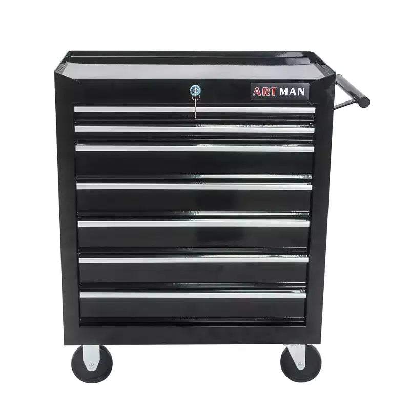 JVNOXK7-Drawer Multi-Function Tool Cart (With Wheels) Features four swivel casters, two with parking brakes - Black