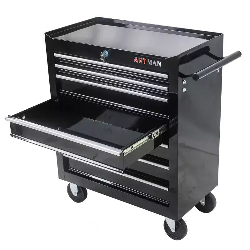 JVNOXK7-Drawer Multi-Function Tool Cart (With Wheels) Features four swivel casters, two with parking brakes - Black