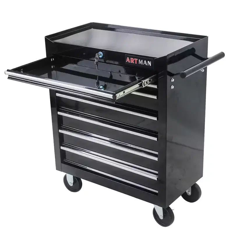 JVNOXK7-Drawer Multi-Function Tool Cart (With Wheels) Features four swivel casters, two with parking brakes - Black