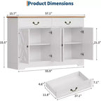 57 in Modern Farmhouse Sideboard Buffet Cabinet with 2 Drawers & Adjustable Shelves, Large Kitchen Storage Cabinet, Coffee Bar Organizer